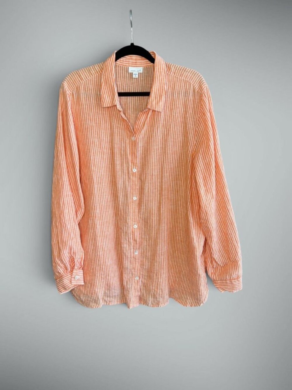 J. Jill Love Linen Orange Striped 100% Linen Tunic Shirt Size XLTall